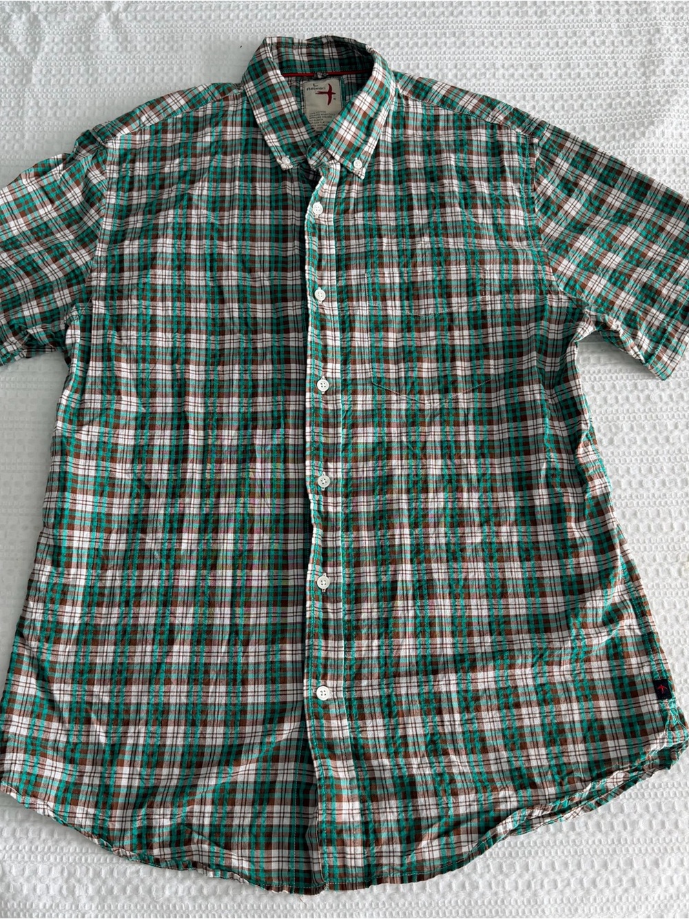Men's Green Plaid Short-Sleeve Button-Down Shirt